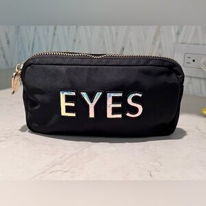 Stoney Clover Lane “EYES” Makeup Bag, Black Satin with Iridescent Letters